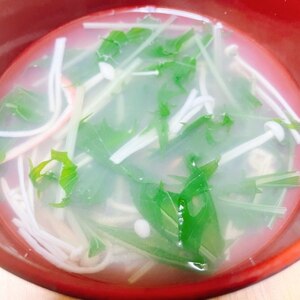 水菜・えのき・油揚げのお吸い物（澄まし汁）